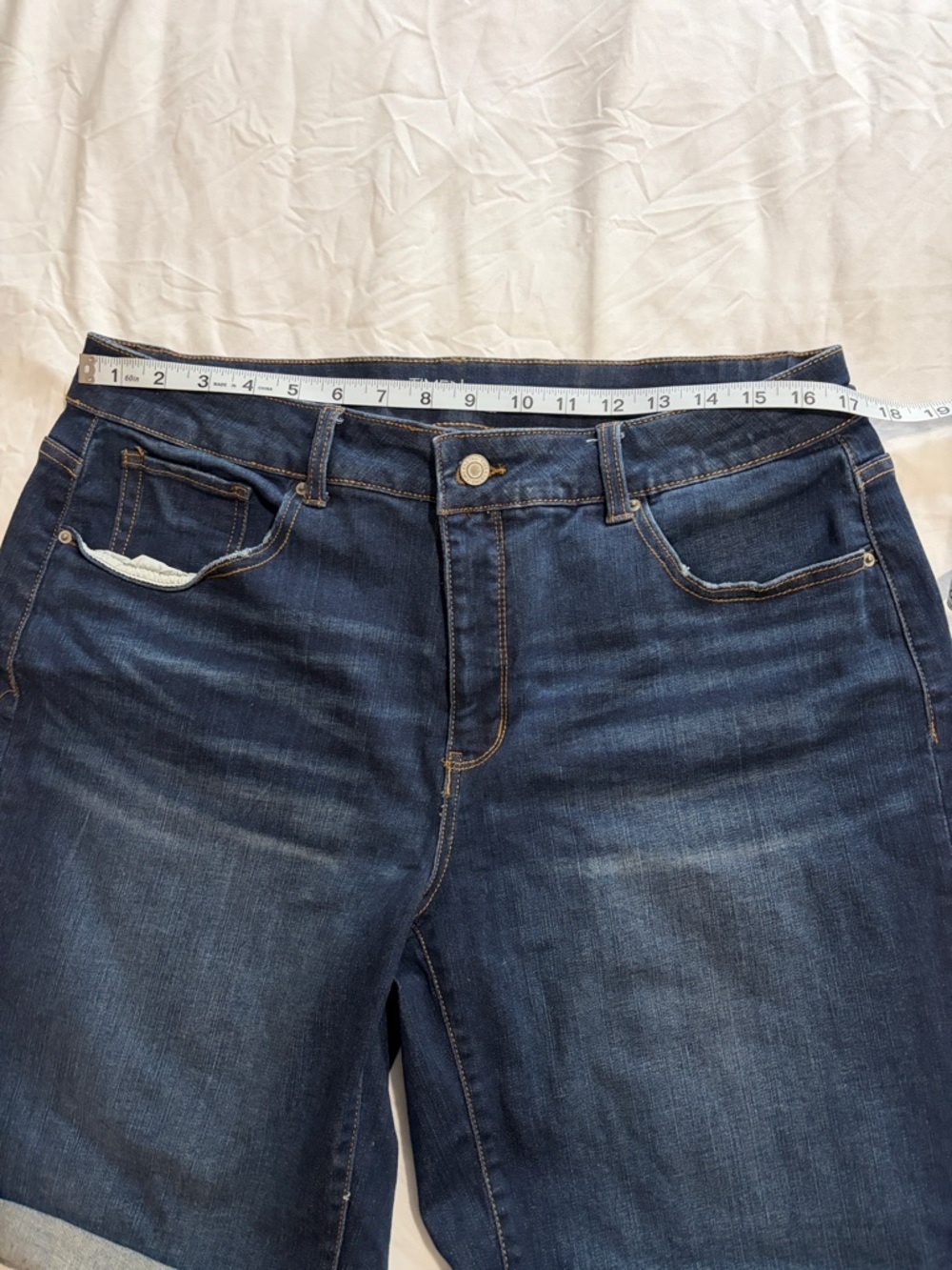 Time & Tru Dark Blue Rolled-Hem Denim Bermuda Shorts - Picture 6 of 7